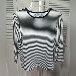 Pendleton Top Womens Medium Blue White Striped Stretch Cotton Shirt 3/4 Sleeve